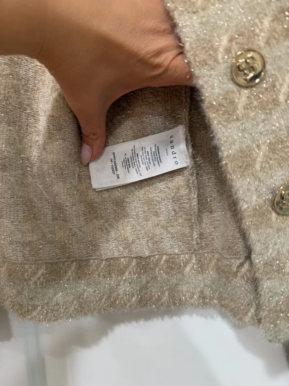 Sandro Beige Textured Tweed Button Jacket - Picture 7 of 9
